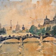 'Le Pont des Artes'
Victor Roux-Champion 
c. 1900   90x148 mm